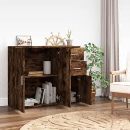Berkfield Home Sideboard Smoked Oak 91x29.5x75 cm Engineered Wood in Brown - thumbnail 3