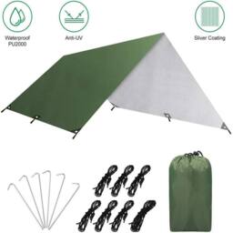 VOGREX Rain Fly Tent Tarp 3x3m Waterproof Shelter for Outdoor in Green - thumbnail 4