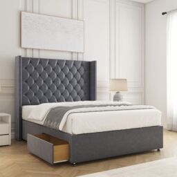 "BSSPOKE Winchester Plush Divan Bed 54""Headboard 2Drawers Footend No Mattress in Charcoal - Size: Double" - thumbnail 1