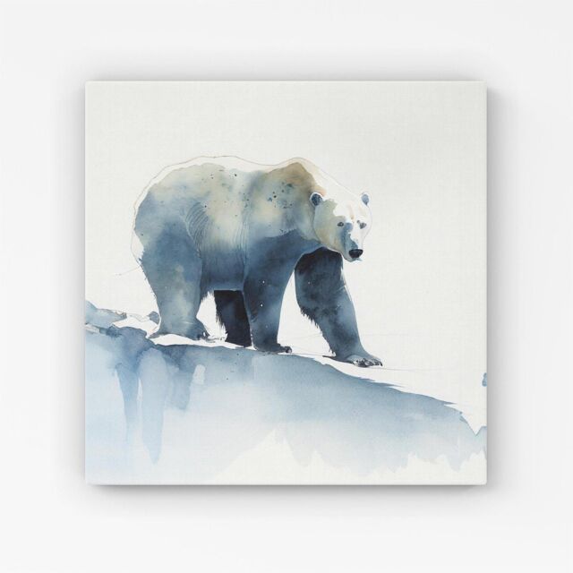 Warren Reed - Designer Polar Bear Watercolour Canvas in Brown - Size: w10 inch x h10 inch - image 1