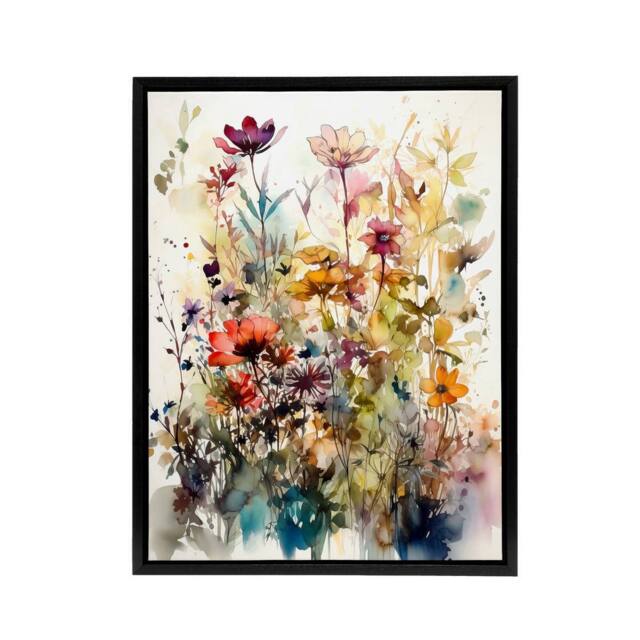 "Artery8 Spring Wild Flowers Watercolour Framed Canvas Wall Art Print - Size: W12"" x H16""" - image 1