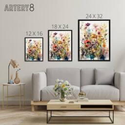 "Artery8 Spring Wild Flowers Watercolour Framed Canvas Wall Art Print - Size: W12"" x H16""" - thumbnail 4