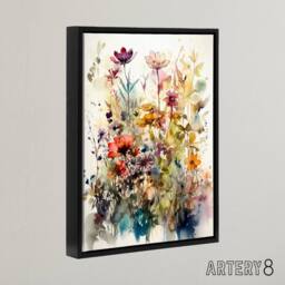 "Artery8 Spring Wild Flowers Watercolour Framed Canvas Wall Art Print - Size: W12"" x H16""" - thumbnail 2