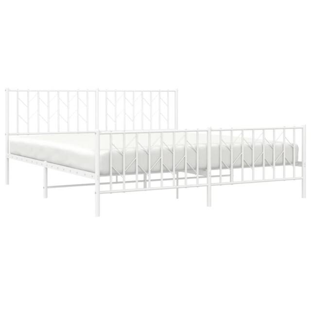 Berkfield Home Metal Bed Frame without Mattress with Footboard¬†White 183x213cm in White - Size: 183x213 cm - image 1