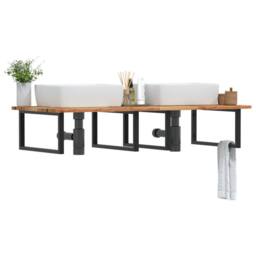 Berkfield Home Basin Shelf Wall Mounted Steel & Solid Wood Acacia in Brown - thumbnail 2