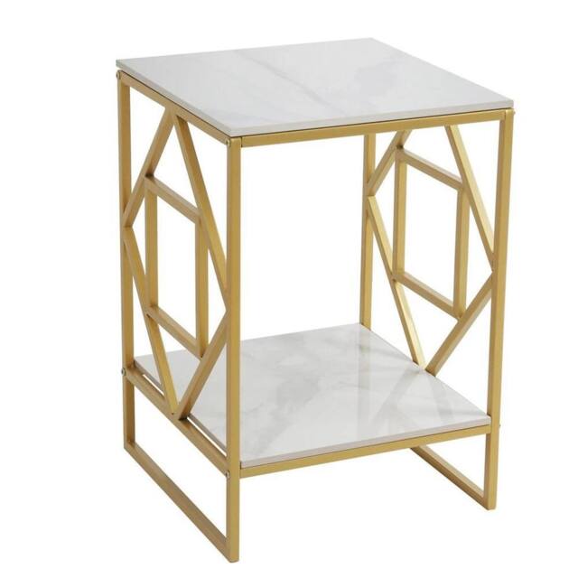 KORVIXA Oriental Square Pattern Bed Side Table in White - Size: 0.6m2 - image 1