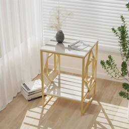 KORVIXA Oriental Square Pattern Bed Side Table in White - Size: 0.6m2 - thumbnail 4