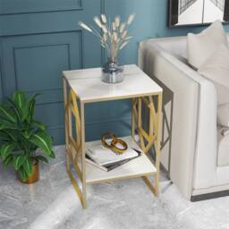 KORVIXA Oriental Square Pattern Bed Side Table in White - Size: 0.6m2 - thumbnail 3