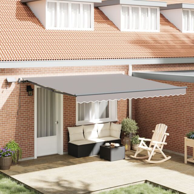 Berkfield Home Manual Retractable Awning with LED Light Grey 400x350 cm - image 1