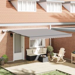 Berkfield Home Manual Retractable Awning with LED Light Grey 400x350 cm - thumbnail 1