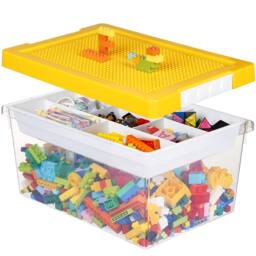 Greentainer Plastic Stackable Toy Storage Boxes with Lids & Removable Tray in Yellow - thumbnail 1