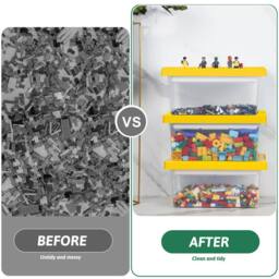 Greentainer Plastic Stackable Toy Storage Boxes with Lids & Removable Tray in Yellow - thumbnail 4