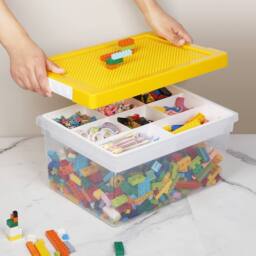 Greentainer Plastic Stackable Toy Storage Boxes with Lids & Removable Tray in Yellow - thumbnail 8