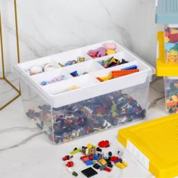 Greentainer Plastic Stackable Toy Storage Boxes with Lids & Removable Tray in Yellow - thumbnail 3