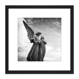 Artery8 Angel Statues Black White Photo 8X8 Inch Square Wooden Framed Wall Art Print Picture with Mount - thumbnail 1