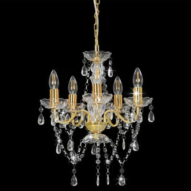 Berkfield Home Elegant Chandelier with Crystal Beads Golden Round 5 x E14 in Gold - image 1