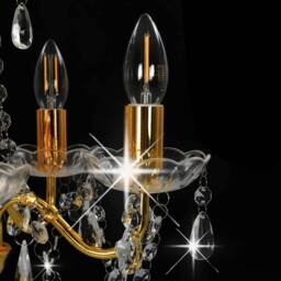Berkfield Home Elegant Chandelier with Crystal Beads Golden Round 5 x E14 in Gold - thumbnail 5