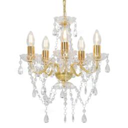 Berkfield Home Elegant Chandelier with Crystal Beads Golden Round 5 x E14 in Gold - thumbnail 2