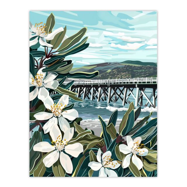 "Artery8 Dunoon Pier Scotland Painting Lily Wildflowers Wall Art Print in Green - Size: W12"" x H16""" - image 1