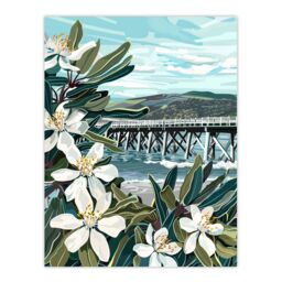"Artery8 Dunoon Pier Scotland Painting Lily Wildflowers Wall Art Print in Green - Size: W12"" x H16""" - thumbnail 1