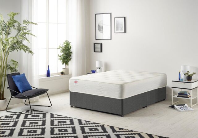 Somnior Tweed Fabric Divan Bed with Sprung Memory Foam Mattress in Charcoal - Size: Double - image 1