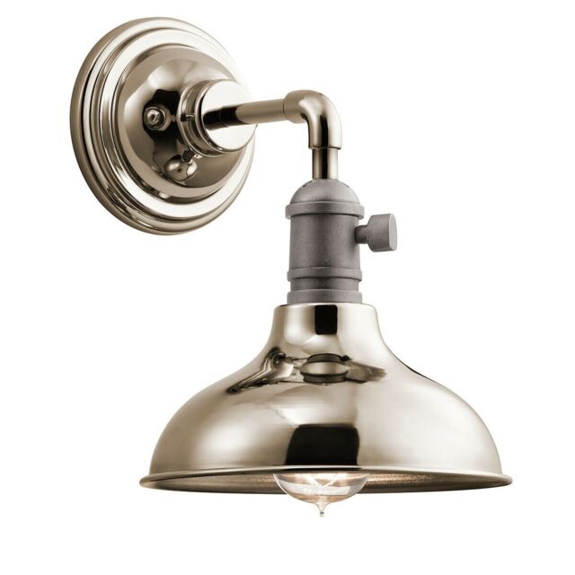 Loops Wall Light Retro Industrial Wide Bell Downlight Shade Natural Brass LED E27 60W in Metallics