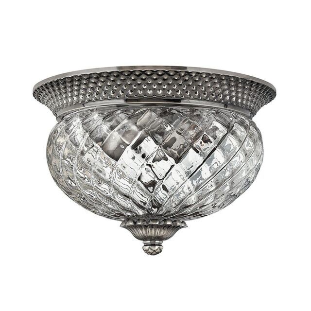Loops 2 Bulb Flush Light Low Ceiling Polished Antique Nickel LED E27 60W Bulb in Metallics