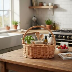 Red Hamper Wicker Oval Glass or Cutlery Drinks Basket 6 Partition in Brown - thumbnail 2