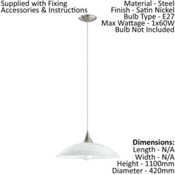 Loops Pendant Light Colour Satin Nickel Shade White Painted Satin Glass Bulb E27 1x60W in Metallics - thumbnail 2