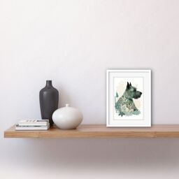 "Artery8 Wall Art Print Scottish Terrier Dog Lying in Flower Field Modern Teal Tan Artwork Framed 9X7 Inch in White - Size: W7"" x H9""" - thumbnail 2