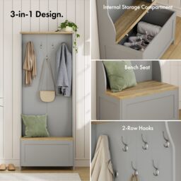VonHaus Hallway Unit Coat Stand with Shoe Storage in Grey - Size: 1 Pack - thumbnail 3