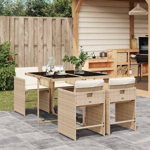 Berkfield Home Garden Dining Set - Beige, Black, Cream White in Beige - image 1