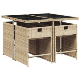 Berkfield Home Garden Dining Set - Beige, Black, Cream White in Beige - thumbnail 3