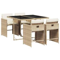 Berkfield Home Garden Dining Set - Beige, Black, Cream White in Beige - thumbnail 2