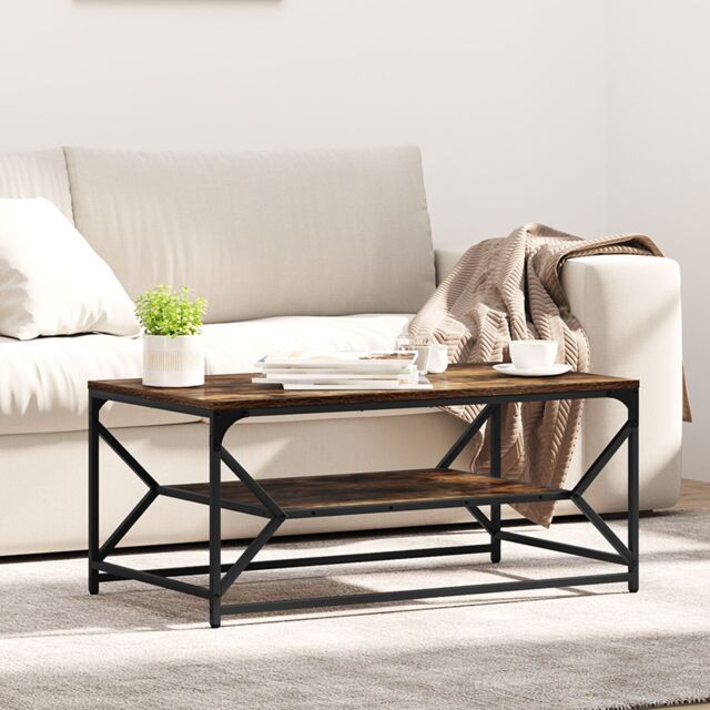 Berkfield Home Coffee Table with Shelf Smoked Oak 90x50x40 cm Engineered Wood in Brown - Size: 90 x 50 x 40 cm - image 1