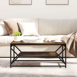 Berkfield Home Coffee Table with Shelf Smoked Oak 90x50x40 cm Engineered Wood in Brown - Size: 90 x 50 x 40 cm - thumbnail 4