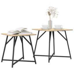 Berkfield Home Side Table 2 pcs Sonoma Oak Engineered Wood & Metal in Brown - thumbnail 3