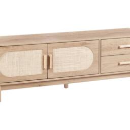 "Wyld and Coco Boho TV Stand up to 70"" Light Brown with Rattan Fronts" - thumbnail 2