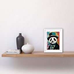 "Artery8 Wall Art Print Panda Bear Wearing Blue Top Hat Suit Smoking Cigar Artwork Framed 9X7 Inch in White - Size: W7"" x H9""" - thumbnail 2