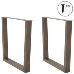 Berkfield Home Modern Dining Table Legs V-Shape 2 pcs Natural Steel 80x(72-73.3) in Brown - thumbnail 4