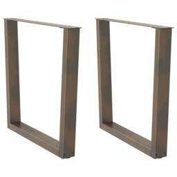 Berkfield Home Modern Dining Table Legs V-Shape 2 pcs Natural Steel 80x(72-73.3) in Brown - thumbnail 2