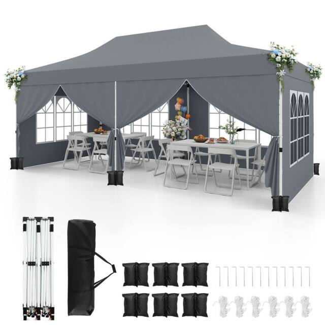 Gymax 3 M x 6 M Pop up Canopy Portable Instant Gazebo Tent With Windows in Grey - image 1