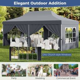Gymax 3 M x 6 M Pop up Canopy Portable Instant Gazebo Tent With Windows in Grey - thumbnail 3