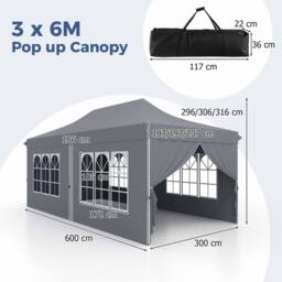 Gymax 3 M x 6 M Pop up Canopy Portable Instant Gazebo Tent With Windows in Grey - thumbnail 2