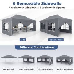 Gymax 3 M x 6 M Pop up Canopy Portable Instant Gazebo Tent With Windows in Grey - thumbnail 4