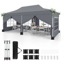 Gymax 3 M x 6 M Pop up Canopy Portable Instant Gazebo Tent With Windows in Grey - thumbnail 1