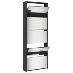 Berkfield Home Shoe Cabinet with Mirror 5-Layer Black 63x17x169.5 cm - thumbnail 4