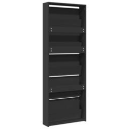 Berkfield Home Shoe Cabinet with Mirror 5-Layer Black 63x17x169.5 cm - thumbnail 9
