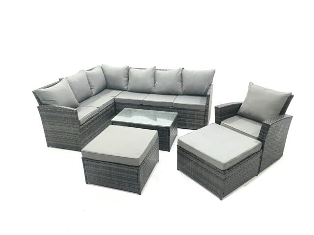 Fimous 9 Seater Rattan Lounge Corner Sofa Set Wicker PE Outdoor Garden Furniture Set with Coffee Table in Dark Grey - image 1