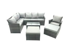 Fimous 9 Seater Rattan Lounge Corner Sofa Set Wicker PE Outdoor Garden Furniture Set with Coffee Table in Dark Grey - thumbnail 2